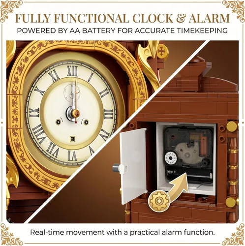 Vista 4 de Juego de construcción de reloj oscilante retro vintage, relojes de péndulo, juguetes de bloques de construcción con kit de modelo mecánico funcional