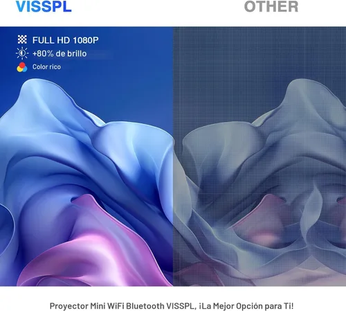 Vista 3 de Mini proyector con WiFi y Bluetooth, proyector VISSPL Full HD 1080P, proyector portátil para exteriores con trípode, proyector de cine en casa