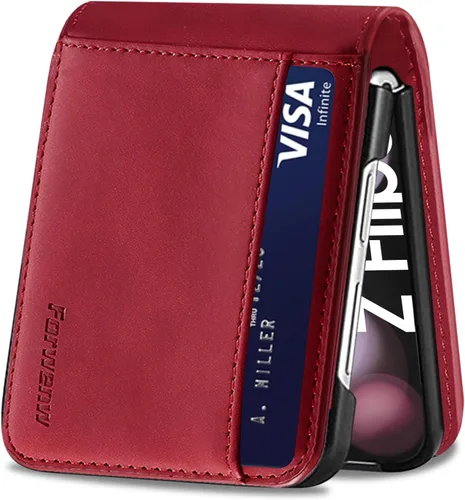 Vista 19 de Funda de piel con tapa para Samsung Galaxy Z Flip 3, con protección de bisagra, delgada y magnética tipo cartera [1 tarjetero], funda protectora a