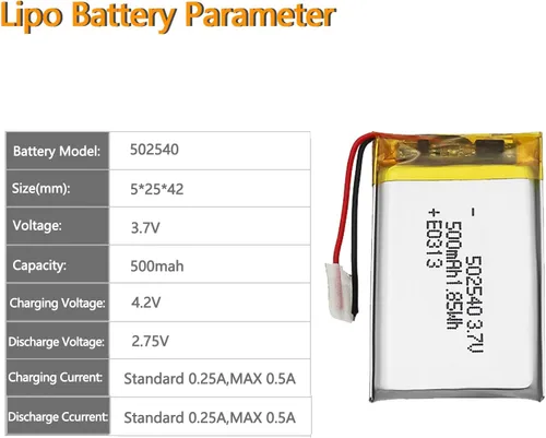 Vista 4 de Batería de repuesto recargable NI-MH de 3.7V 500mAh 502540 para coches de juguete, drones, accesorios de batería de instrumentos de belleza
