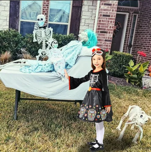 Vista 5 de Lingway Toys Disfraz del Día de los Muertos para niñas ideal para el Día de los Muertos