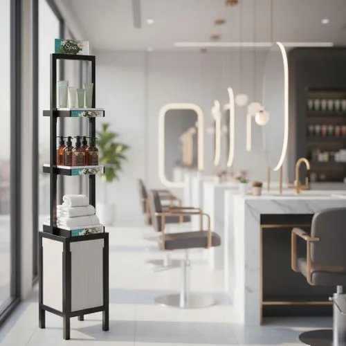 Vista 8 de Azar Displays, 655000, torre de exhibición al por menor con 3 niveles, estantes altos para cosméticos, soporte de exhibición de belleza