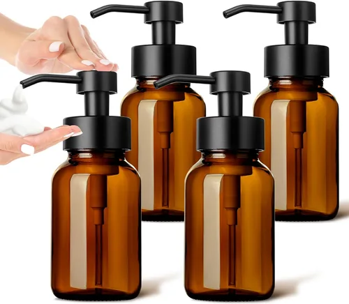 Vista 11 de GMISUN Dispensador de jabón espumoso de vidrio, dispensador de jabón de vidrio ámbar de 10 onzas líquidas para baño y cocina, paquete de 2