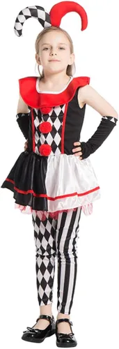 Vista 2 de ReneeCho Disfraz de payaso de bufón para niña disfraz de payaso de circo aterrador vestido tutú ajustado