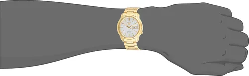 Vista 4 de SEIKO SNKK74 - Reloj analógico de acero inoxidable chapado en oro con esfera plateada para hombre, plateado, Bobinado automático