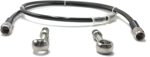Vista 4 de AN3 M10 Manguera de freno de motocicleta de acero inoxidable trenzado negro Tubo de aceite de línea de freno de motocicleta con ajuste de acero