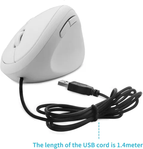 Vista 7 de Sokelinn-six Mouse vertical con cable, mouse ergonómico para juegos de mano derecha 800 1200 1600 DPI ajustable, muñeca óptica USB, ratones