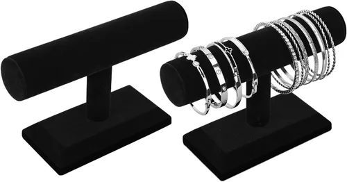 Vista 11 de MOOCA Soporte para pulsera y reloj de madera T-Bar, cuero sintético negro Piel sintética negra