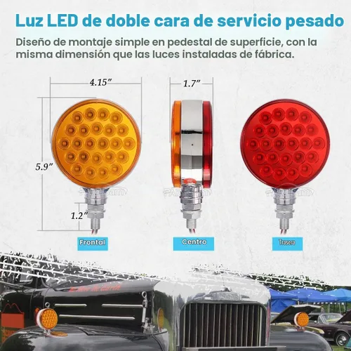 Vista 4 de Partsam 2 luces reflectantes redondas de doble cara de 4 pulgadas con montaje en perno prisionero rojo perla/ámbar, 48 luces LED reflectantes