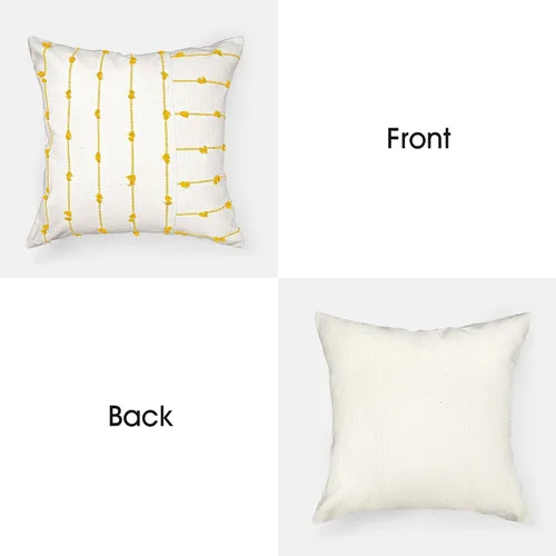 Vista 3 de Juego de 2 fundas de almohada decorativas de lino bohemio de 20 x 20 pulgadas, fundas de almohada modernas con textura de granja, funda de cojín a