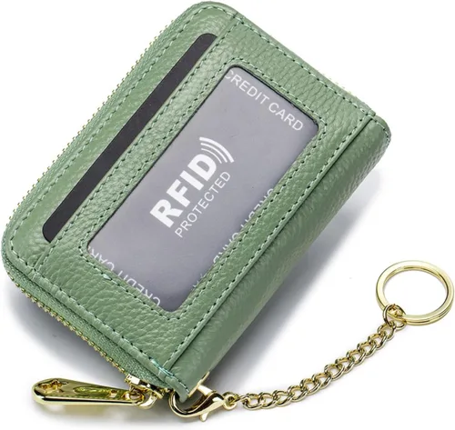 Vista 10 de Tapp Collections Tarjetero RFID para tarjetas de crédito, cartera pequeña de cuero con cremallera para tarjetas con ventana de identificación