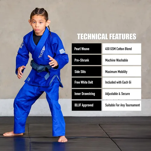 Vista 4 de Elite Sports Kids BJJ GI - Kimono brasileño Jiujitsu Gi con tela preencogida y cinturón, para niños y jóvenes, aprobado por la IBJJF