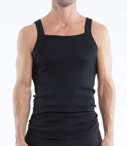 Vista 2 de papi Paquete de 3 camisetas sin mangas de algodón con cuello cuadrado para hombre, Negro, azul, rojo