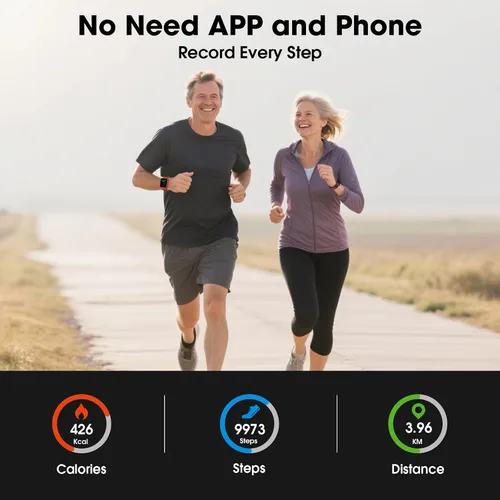 Vista 3 de Reloj podómetro, apto para personas mayores, no requiere aplicación/teléfono, reloj de seguimiento de fitness impermeable con contador de pasos
