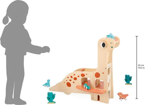 Vista 3 de Janod - Garaje de dinosaurio de madera de dinosaurio - Juego imaginativo - Fomenta la creatividad y la narración - Mejora el diseño de habilidades