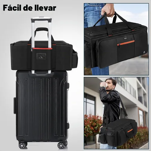 Vista 7 de Bolsa de DJ grande incorporada resistente tablero de soporte, bolsa de cable de DJ con 9 divisores desmontables y correa acolchada para el hombro
