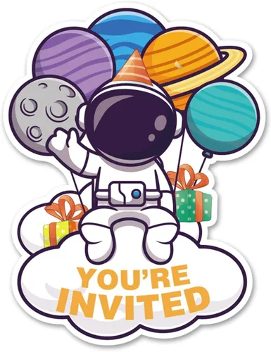 Vista 11 de Outer Space - Invitaciones de fiesta de primer cumpleaños con sobres, juego de 20 tarjetas de invitaciones de astronauta con una forma de astronauta