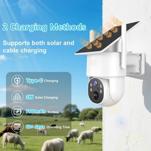 Vista 5 de Cámara de seguridad celular 4G LTE para exteriores, cámara de seguridad inalámbrica sin WiFi, datos ilimitados gratuitos de 365 días, vista en vivo