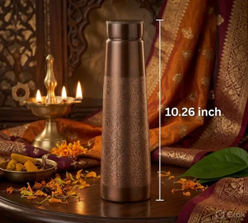 Vista 3 de Pure Copper Water Bottle Set 1L Extra Large Hammered Engraved
