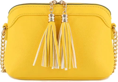Vista 2 de V+BENIE Bolso cruzado pequeño con borla y correa de cadena, bolso pequeño para mujer