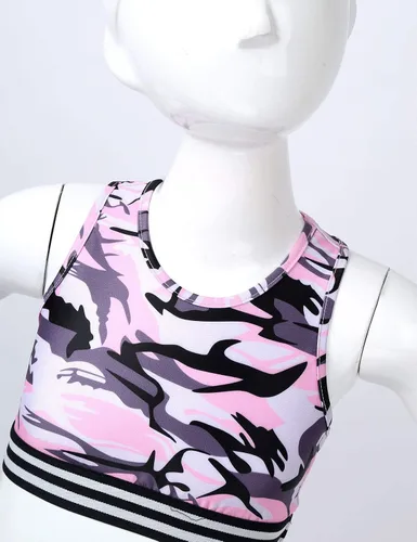 Vista 4 de CHICTRY Leggings deportivos de 2 piezas para niñas con camiseta sin mangas, conjuntos para gimnasia, deportes, entrenamiento, fitness