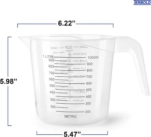 Vista 2 de Juego de 3 tazas medidoras de líquidos, 1 cuarto de galón, vasos medidores de plástico transparente con asas largas
