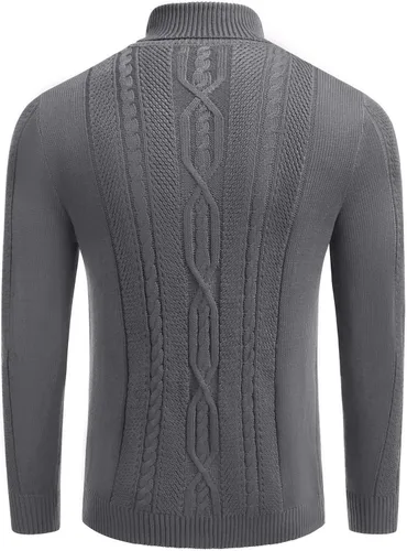 Vista 5 de COOFANDY Suéter de cuello alto ajustado para hombre, suéter de punto trenzado cálido casual