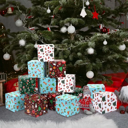Vista 6 de Cholemy Paquete de 20 cajas de envío de Navidad, cajas de regalo de Navidad decorativas con 4 diseños, cajas de Navidad vacías, reciclables