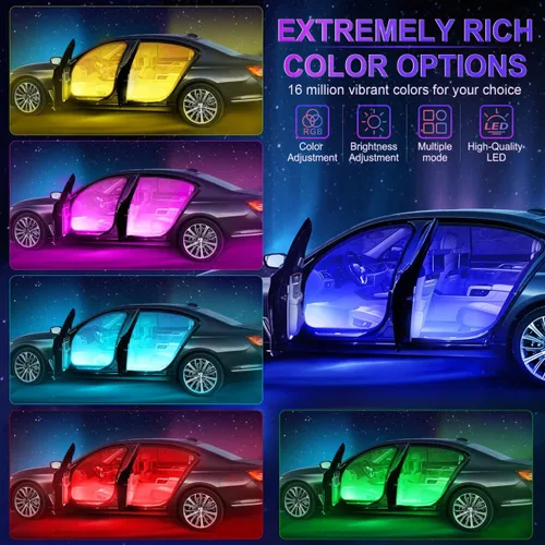 Vista 2 de LivTee Luces Interiores de Acento para Auto, Luces Interiores Inteligentes para Auto con Control de Aplicación, Luces LED RGB con Modo de Música