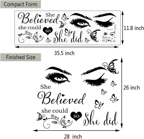 Vista 7 de Adhesivo de pared de vinilo con texto en inglés "She Believed She Could So She Did", calcomanías de pared de mariposa para dormitorio, sala