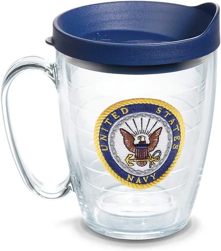 Vista 14 de Tervis Vaso aislado de doble pared con logotipo azul marino fabricado en Estados Unidos mantiene las bebidas frías y calientes, 10 onzas, ondulado