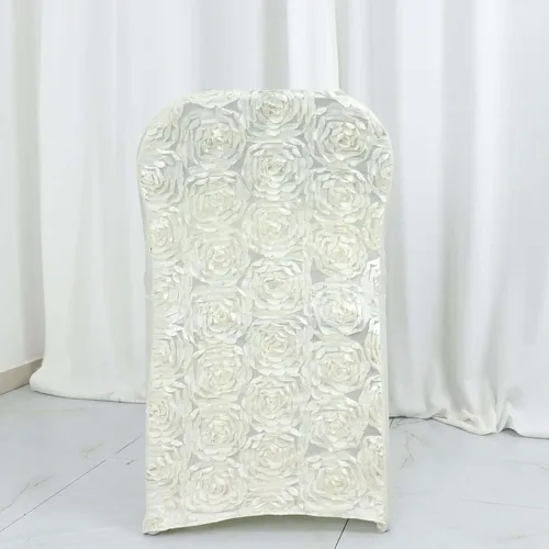 Vista 6 de Tableclothsfactory Funda de silla plegable ajustable con diseño de roseta de satén marfil