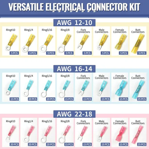 Vista 2 de 325 unidades de conectores de cable termorretráctil de grado marino - Kit de conectores eléctricos Sopoby de cobre rojo estaño, conectores