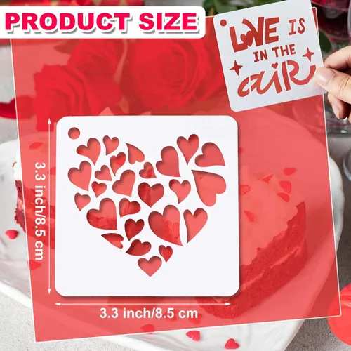 Vista 2 de Teling 80 plantillas de amor de corazón de San Valentín para pintar de 3 x 3 pulgadas, plantillas de dibujo reutilizables de San Valentín