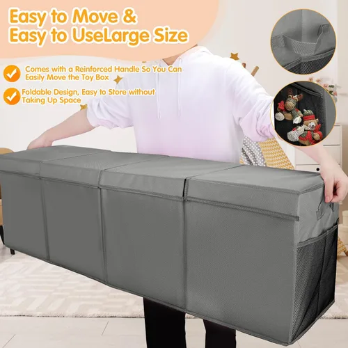Vista 7 de AOBOPLE Cofre de juguetes extragrande, caja de juguetes de 50 x 15 x 12 pulgadas para niños y niñas, organizador de almacenamiento de juguetes