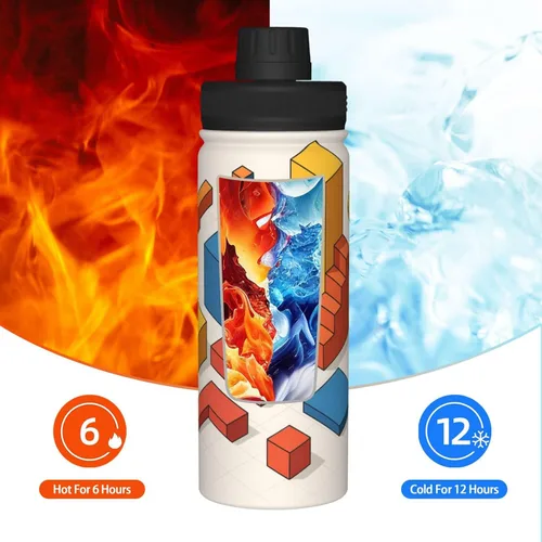 Vista 6 de Hervidor de agua aislado isométrico 3D de acero inoxidable Impresión divertida botella de agua aislada Ideal para deportes y viajes