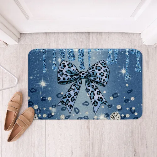 Vista 2 de Feelyou Alfombras de baño con lazo coquette de 16 x 24 pulgadas, tapetes de baño Leopared con lazos para niños, adolescentes y adultos con purpurina