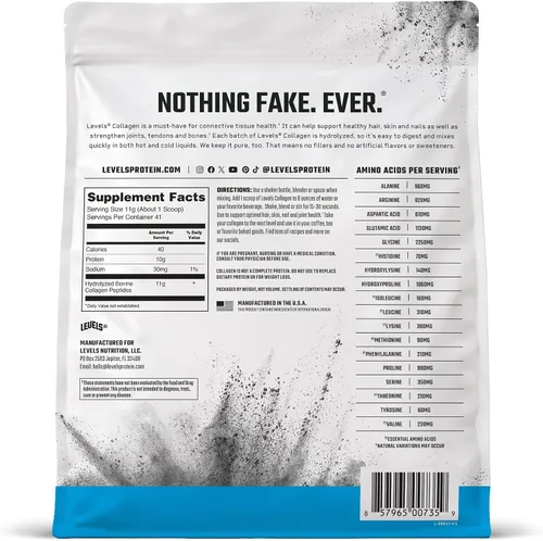 Vista 8 de Levels Péptidos de Colágeno, Sin Ingredientes Artificiales, 11G de Colágeno, Sin Sabor, 1LB