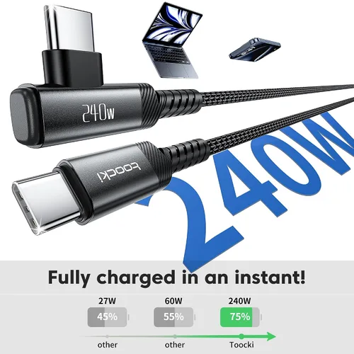 Vista 2 de Cable USB C [Paquete de 2, 1 mt] Carga rápida de 240 W tipo C, cable USB 2.0 trenzado de nylon para iPhone 17 16 15 Pro Plus Pro Max Air, iPad Pro