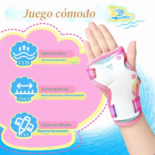 Vista 3 de NEMONE Rodilleras para niños, coderas, coderas, muñequeras con bolsa de cordón, juego de equipo de protección reflectante ajustable para patinetes