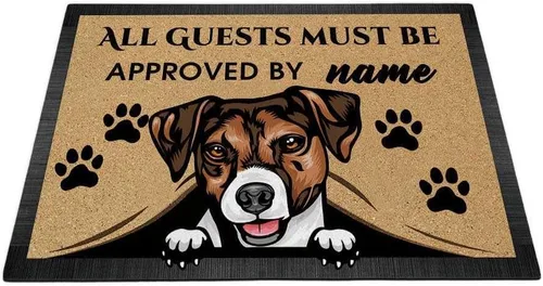 Vista 33 de Tapete personalizado con nombre de perro que mira al perro Cocker Spaniel, todos los invitados deben ser aprobados por alfombras para decoración