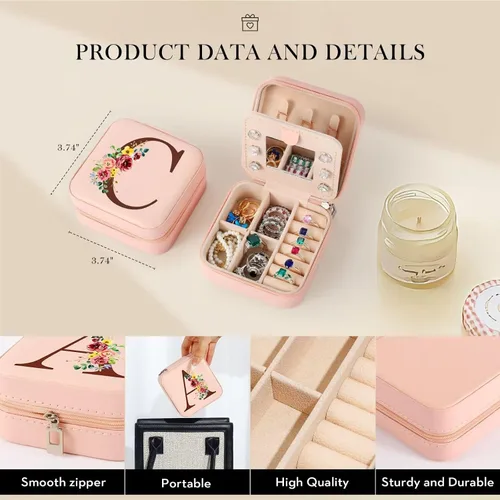 Vista 5 de Parima Regalos para amigas, hermana, organizador de joyas rosa con espejo, regalos para mujeres, amigas, regalos de cumpleaños, caja de joyería