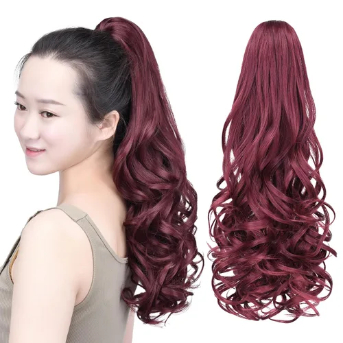 Vista 57 de SYXLCYGG Auburn Clip Cola de caballo Clip Cola de caballo Extensión de cola de caballo ondulado 10 pulgadas 3.5 oz pelo sintético falso pieza