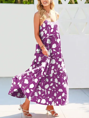 Vista 5 de ANRABESS - Vestido largo de verano para mujer, vestido de lino casual, holgado, sin mangas, con tirantes delgados y estilo bohemio, para playa