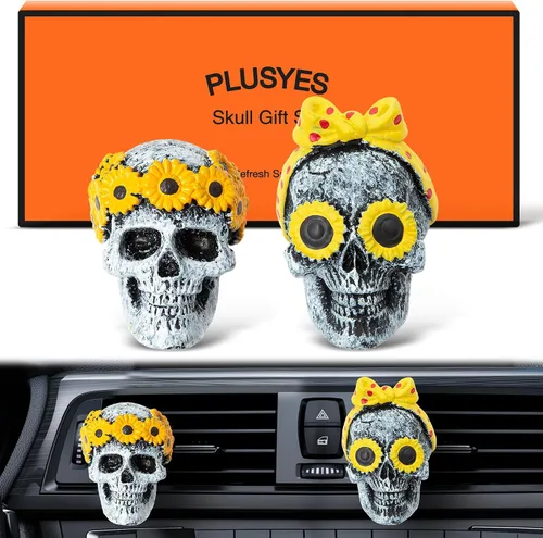 Vista 13 de Clips de ventilación de aire de coche con calavera, decoración interior gótica, accesorios de tablero de esqueleto de terror espeluznantes