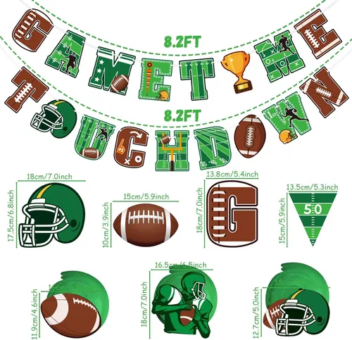 Vista 3 de Decoraciones de remolinos colgantes de fútbol americano, suministros de pancarta de cumpleaños que incluyen banderines de tiempo de juego, espirales