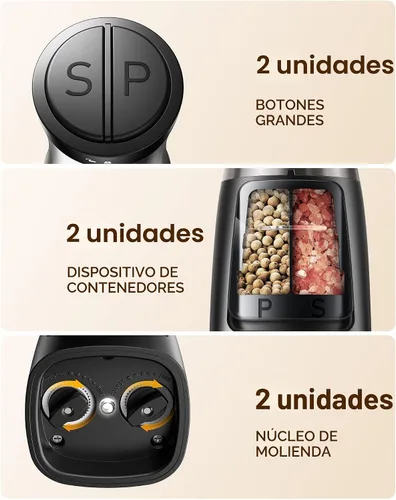 Vista 7 de Sangcon Molinillo eléctrico automático de sal y pimienta 2 en 1 con luz LED Funciona