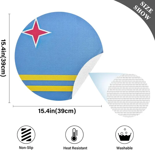 Vista 2 de Aruba Flag Round Table Placemats 15 Inch, Seasonal Table Mats Modern Place Mats for Dining, Kitchen, Parties, Camping