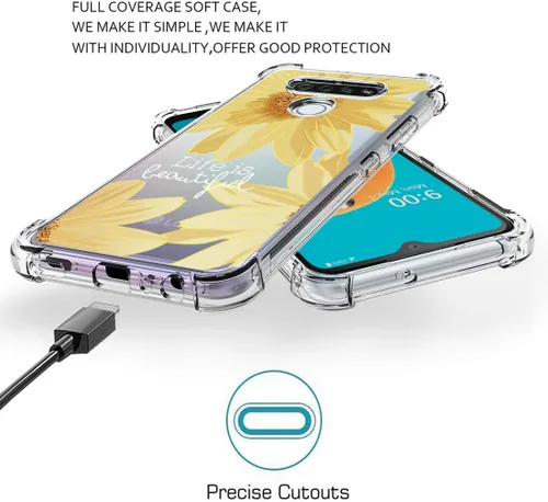Vista 6 de Osophter Funda para LG K51, LG Reflect Funda transparente con flores para niñas y mujeres, esquinas reforzadas transparentes de poliuretano