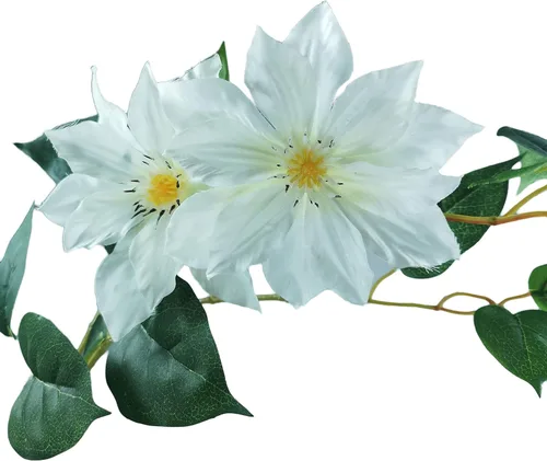Vista 3 de Silk Clematis - Plantas artificiales de vid, 12 flores, 33 pulgadas, 4 unidades (crema)